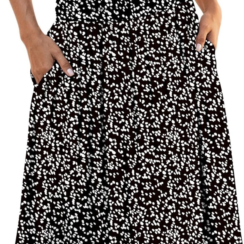 Womens Summer Elastic High Waisted Midi Skirts Flowy Aline Knee Length Skirt wit